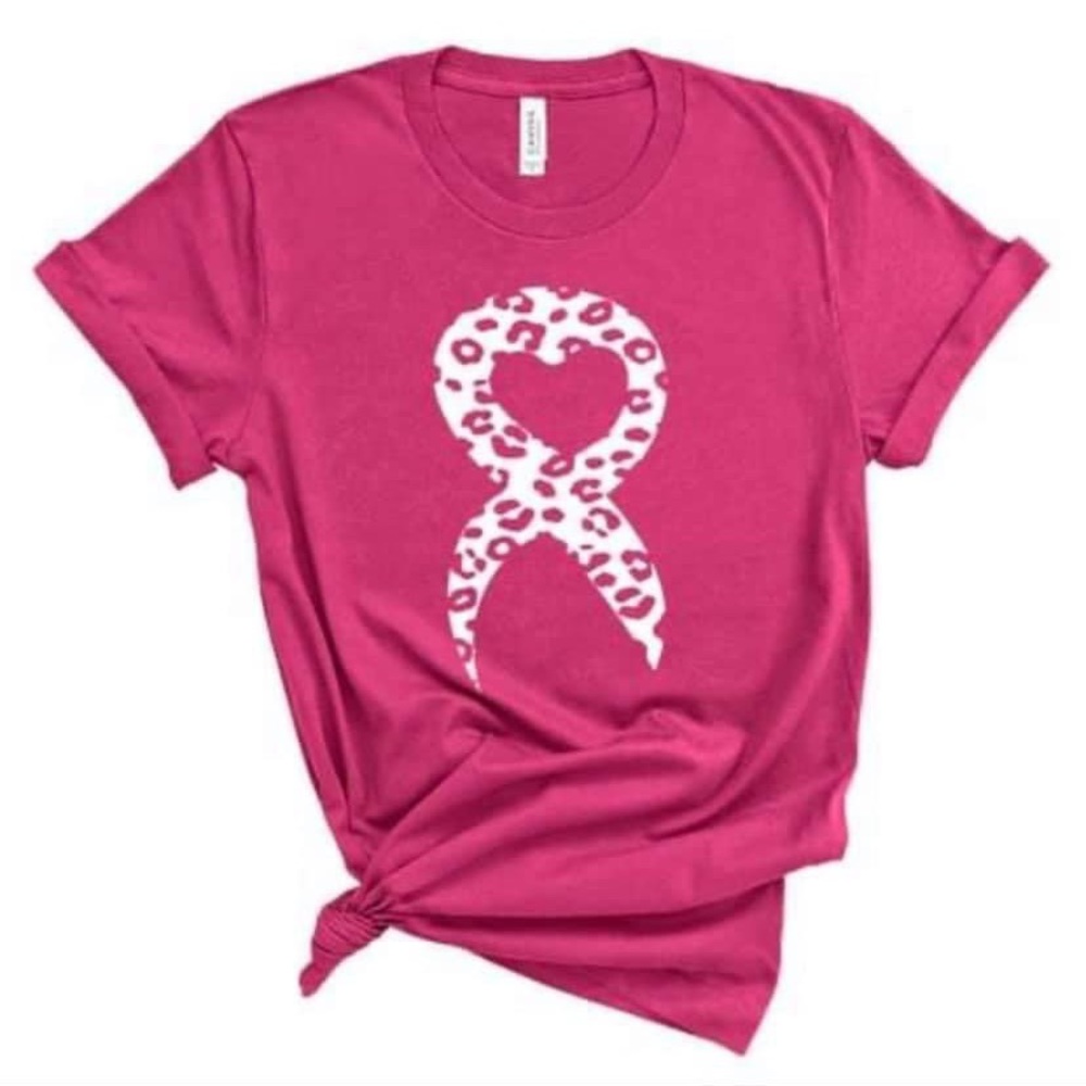 Leopard Print Breast Cancer Ribbon Tee - Picture 1 of 1